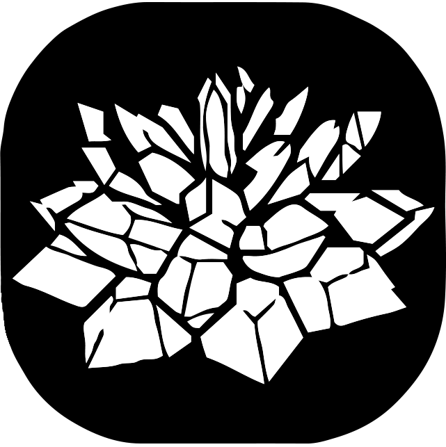 A black and white geometric logo of a lotus flower.